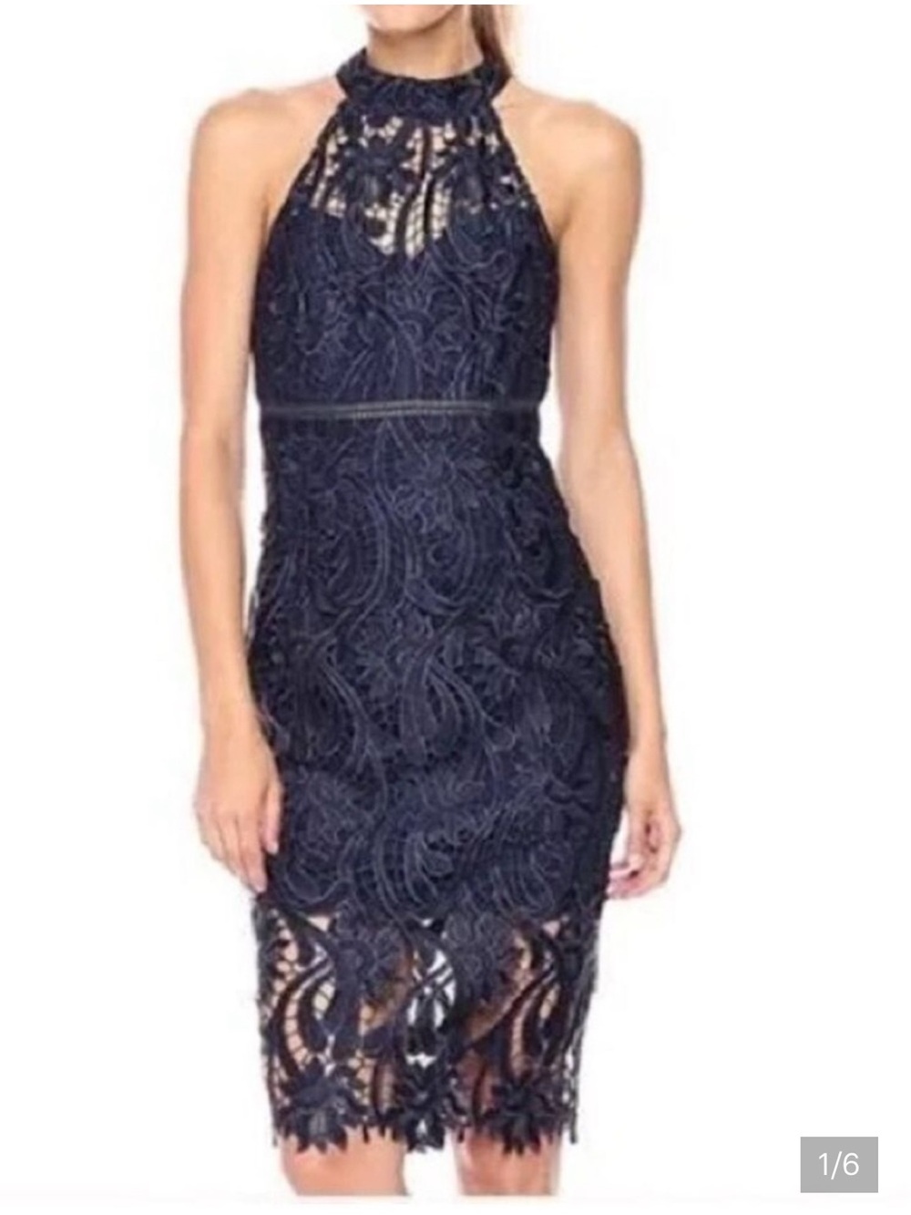 Bardot Navy Halter Lace Dress Size 6